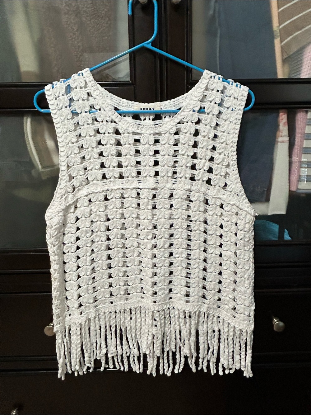 ADORA White Crochet Fringe Tank Top